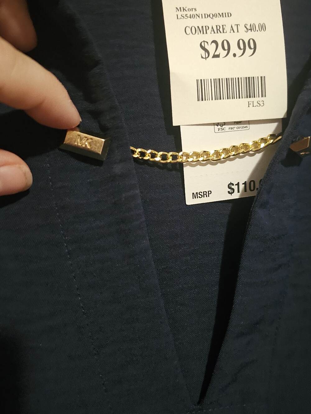 Michael Kors Navy Long-Sleeve Collared Tunic with Gold Accent NWT Sz 2X - Picture 4 of 4